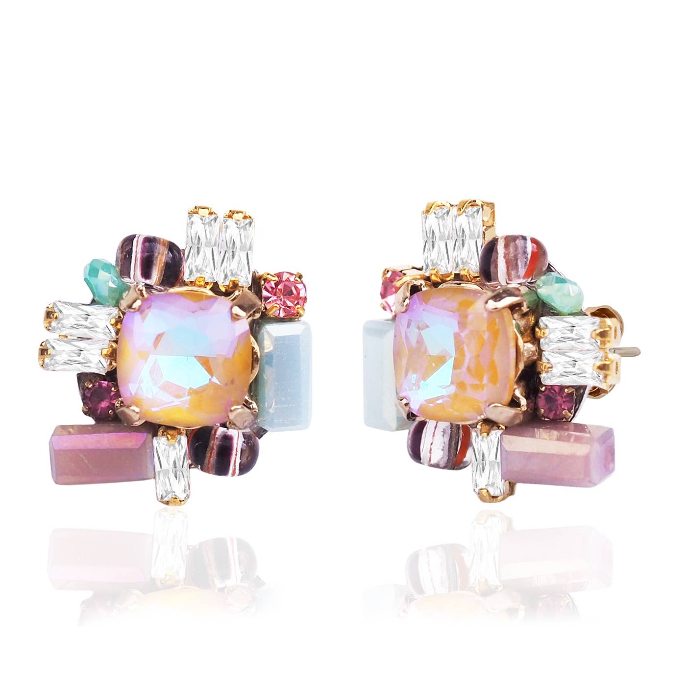 Mauve Iridescent CZ With Baguette Studs