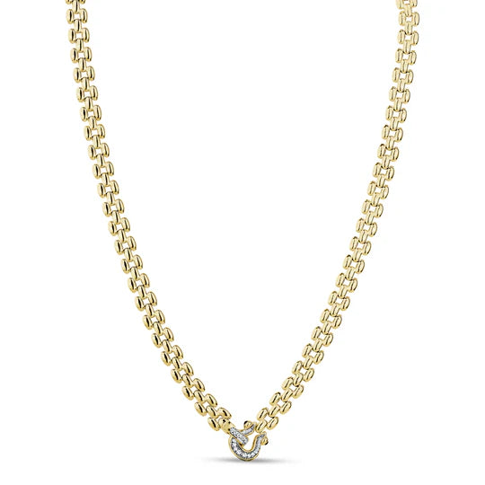 Rounded Fancy Equestrian Square Link Necklace in Yellow