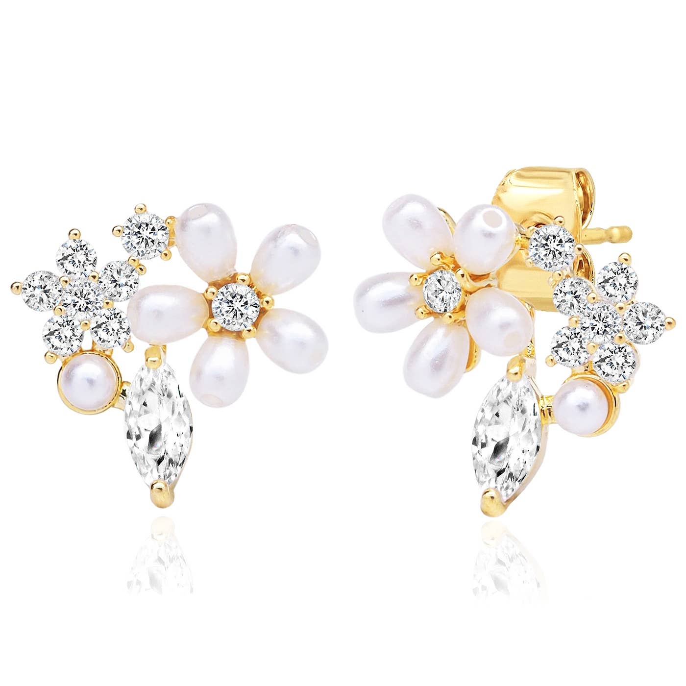 Pearl And CZ Flower Cluster Studs