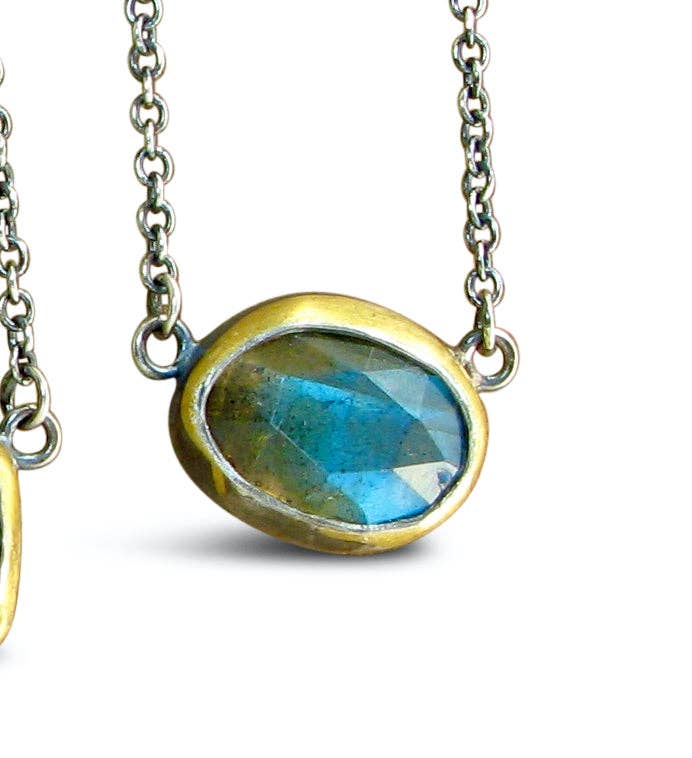 ATS-Petite Crescent Rim Necklace: Rainbow moonstone