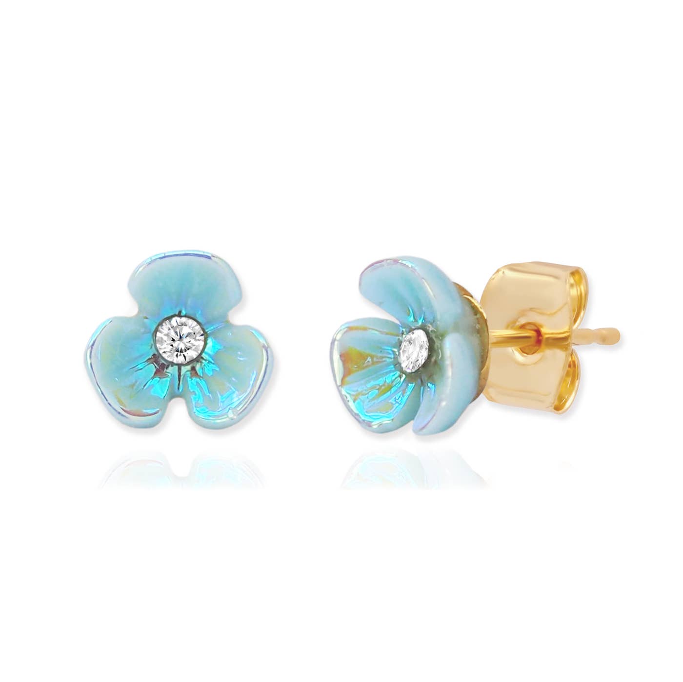 Tiny Iridescent Flower Studs: Blue