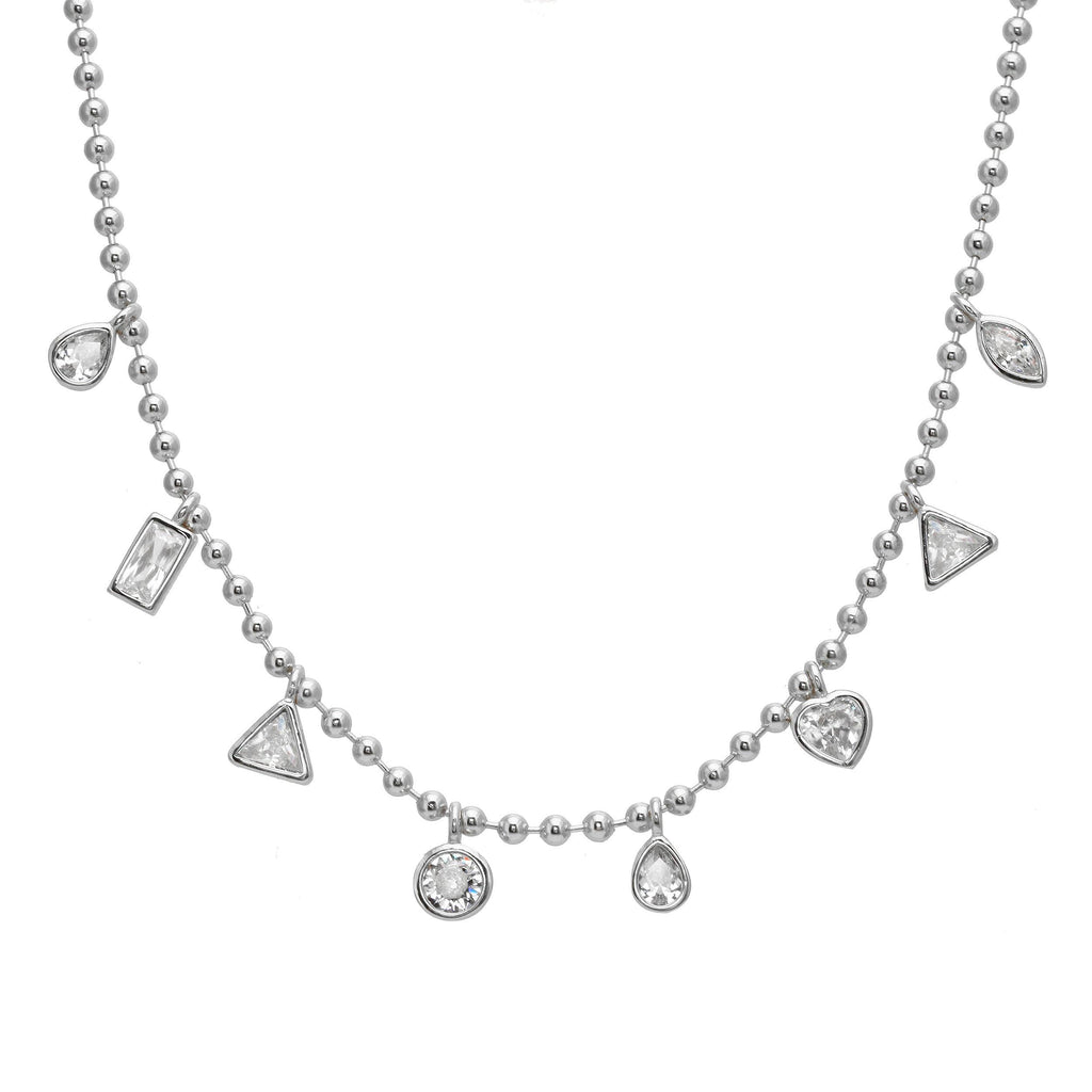 Multi Shape Bezel Toilet Necklace: Silver