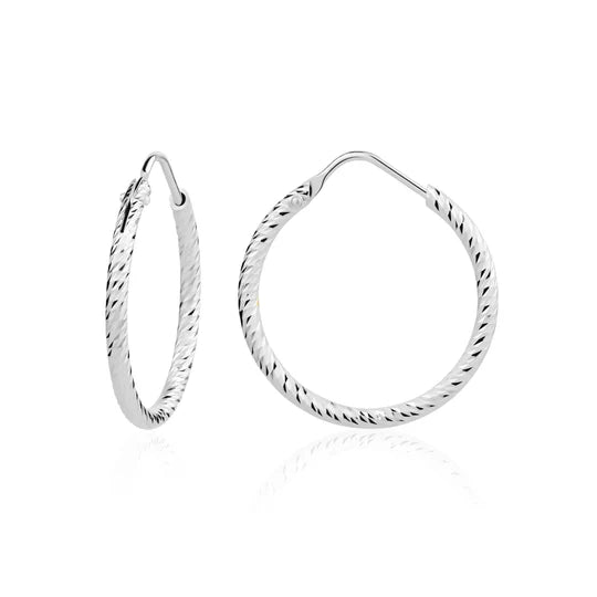 Small Diamond Cut Hoops in White