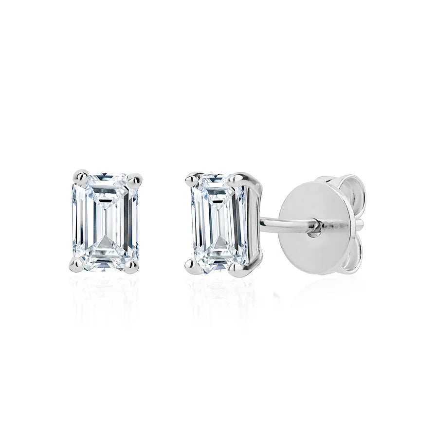 MISS MIMI-4mm Emerald Cut Stud Earrings in White