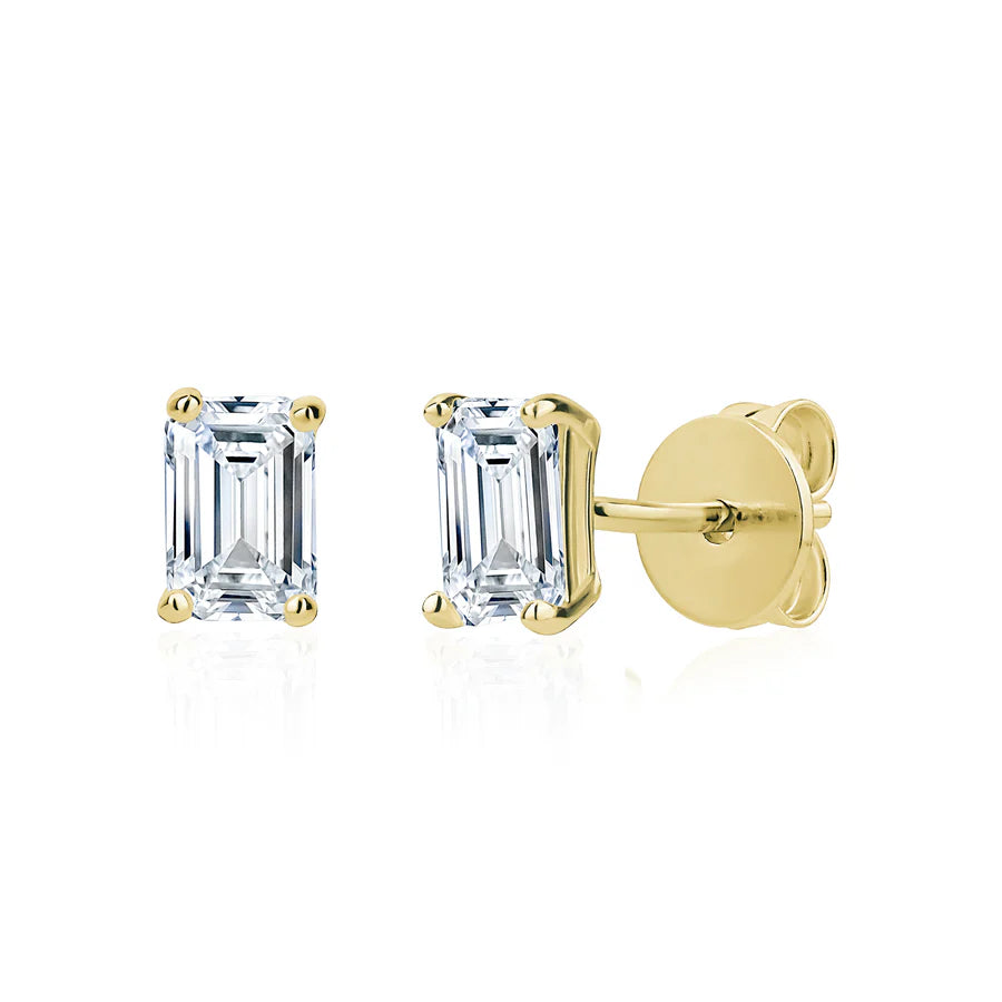 MISS MIMI-4mm Emerald Cut Stud Earrings in Yellow