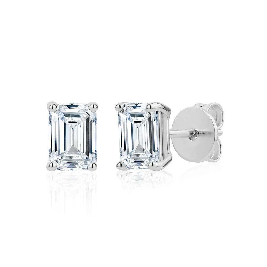 MISS MIMI-5mm Emerald Cut Stud Earrings in White