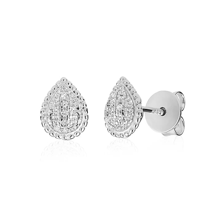 Pear Dew Drop Studs in White