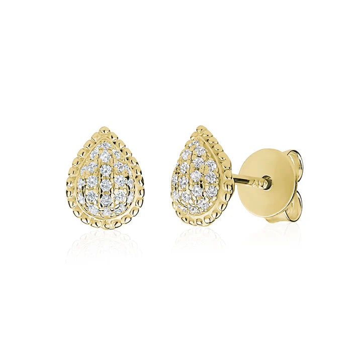 Pear Dew Drop Studs in Yellow