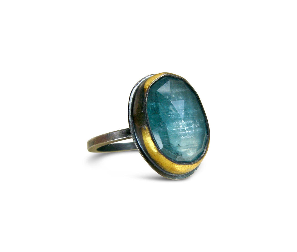 ATS-Crescent Rim Rings: Green kyanite / Medium- 10x 14 stone / East/west direction