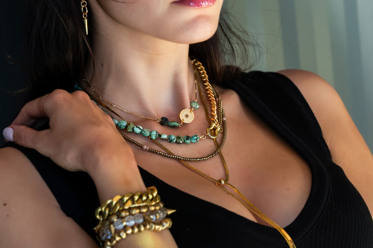 RN-SHACKLE DUO: AFRICAN TURQUOISE COIN NECKLACE