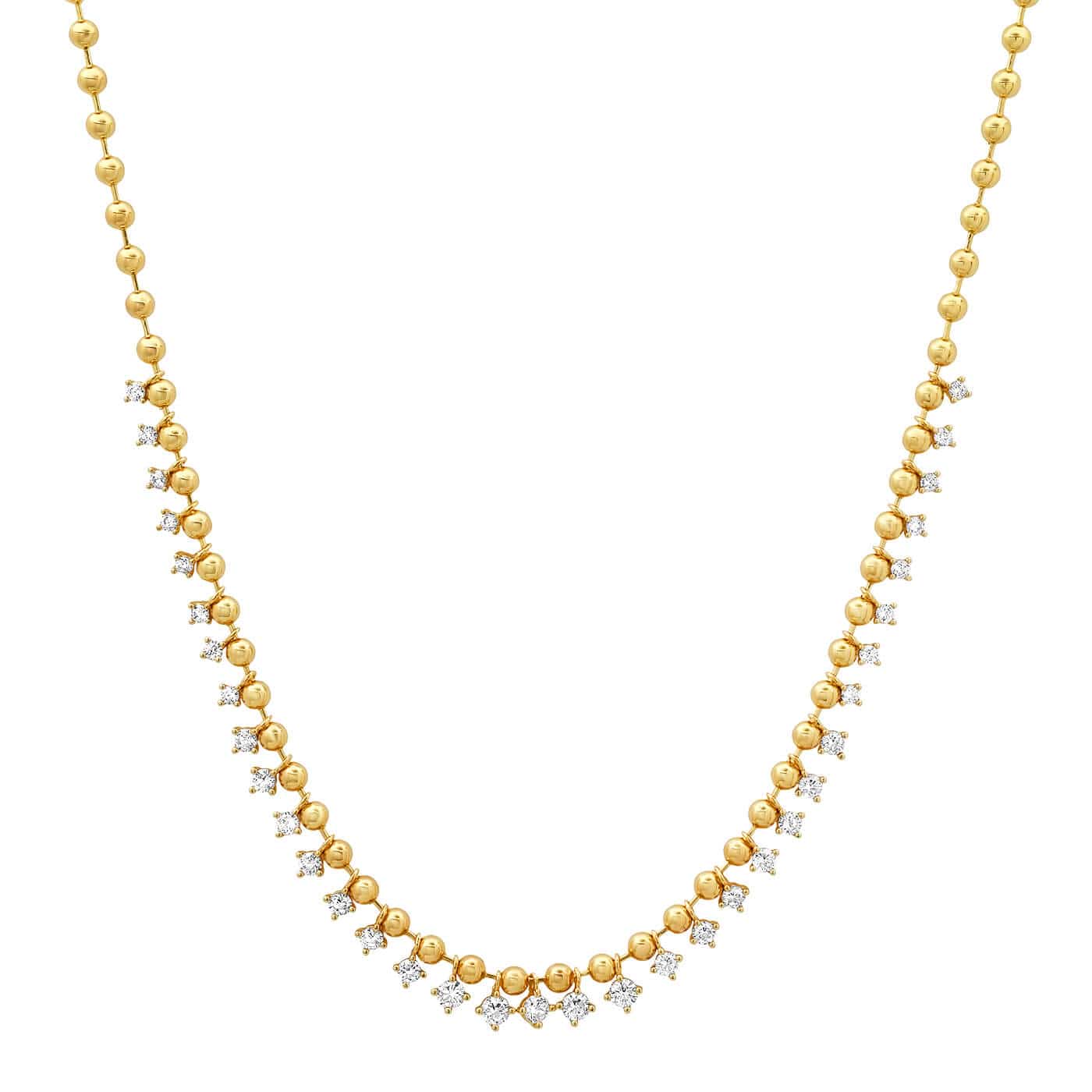 Gold Ball Necklace with Graduated CZ Stones: Clear