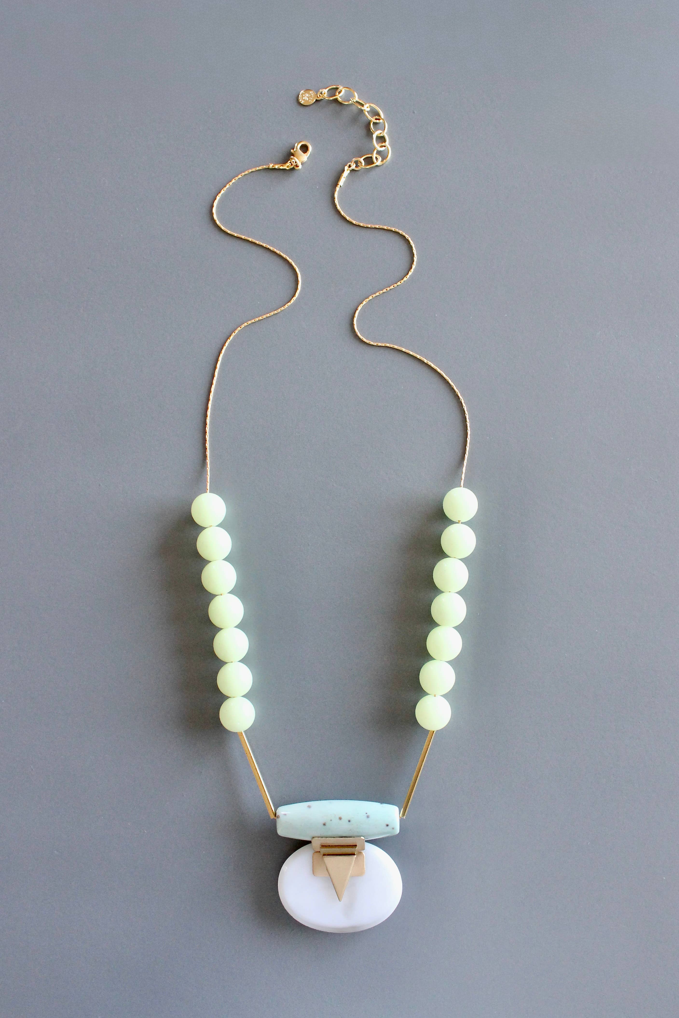 MLN324 Turquoise and glass pendant Artdeco necklace