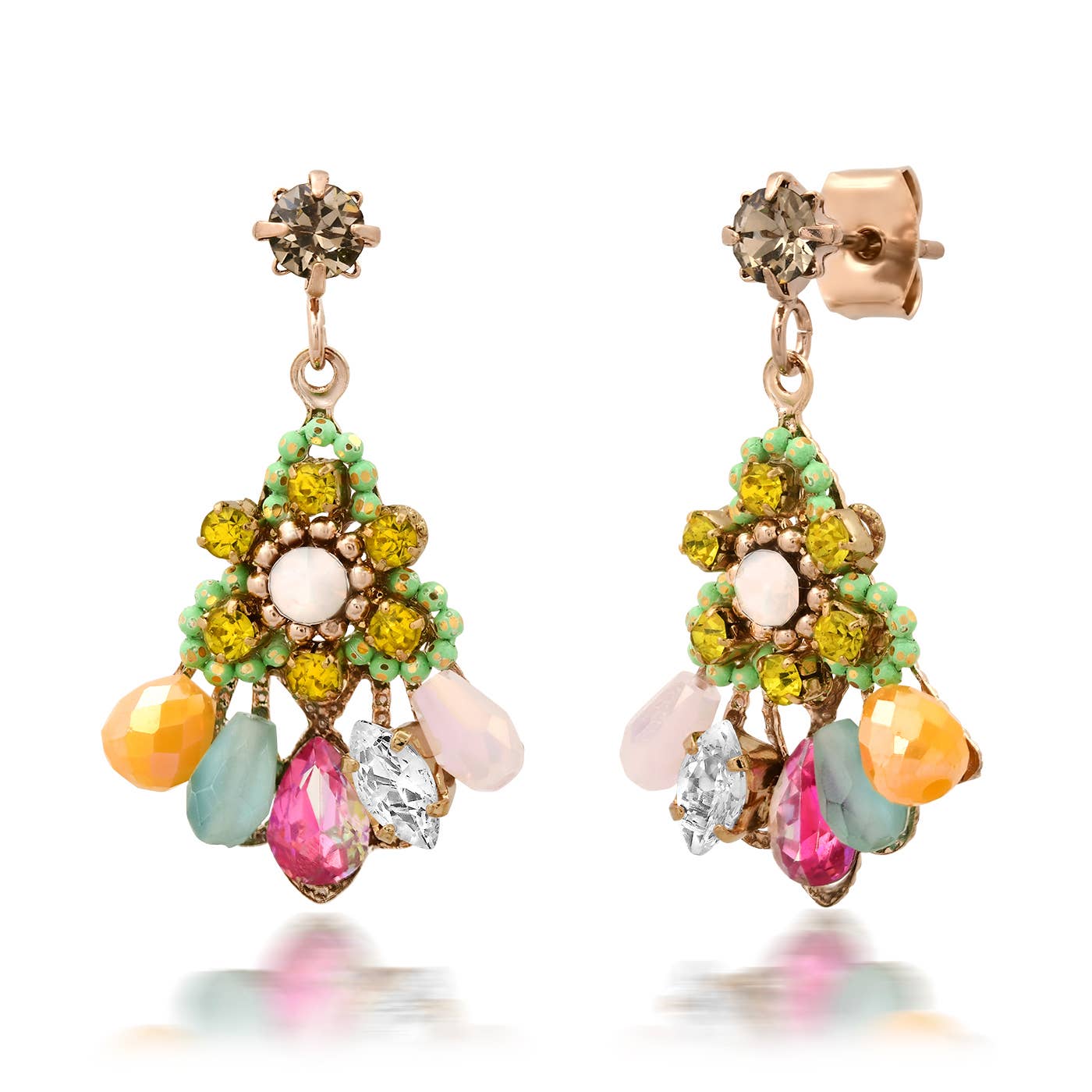 Multi-Bead and Gem Chandelier Earring: Green