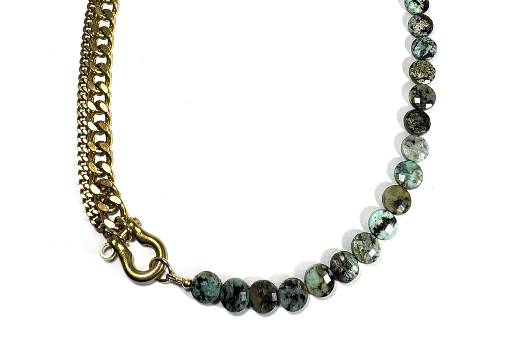 RN-SHACKLE DUO: AFRICAN TURQUOISE COIN NECKLACE