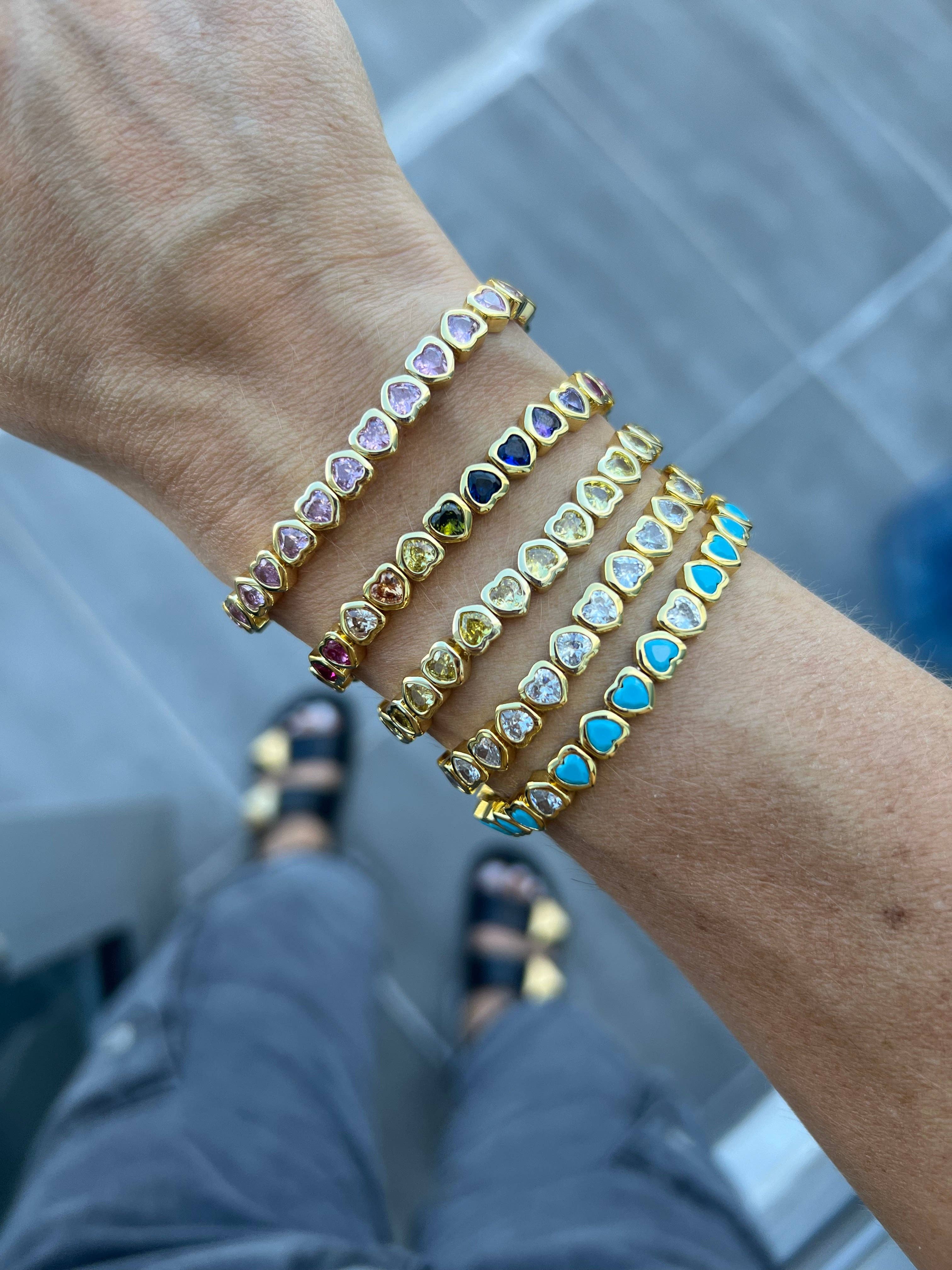 Mini Stretchy Bezel Heart Bracelet: Silver