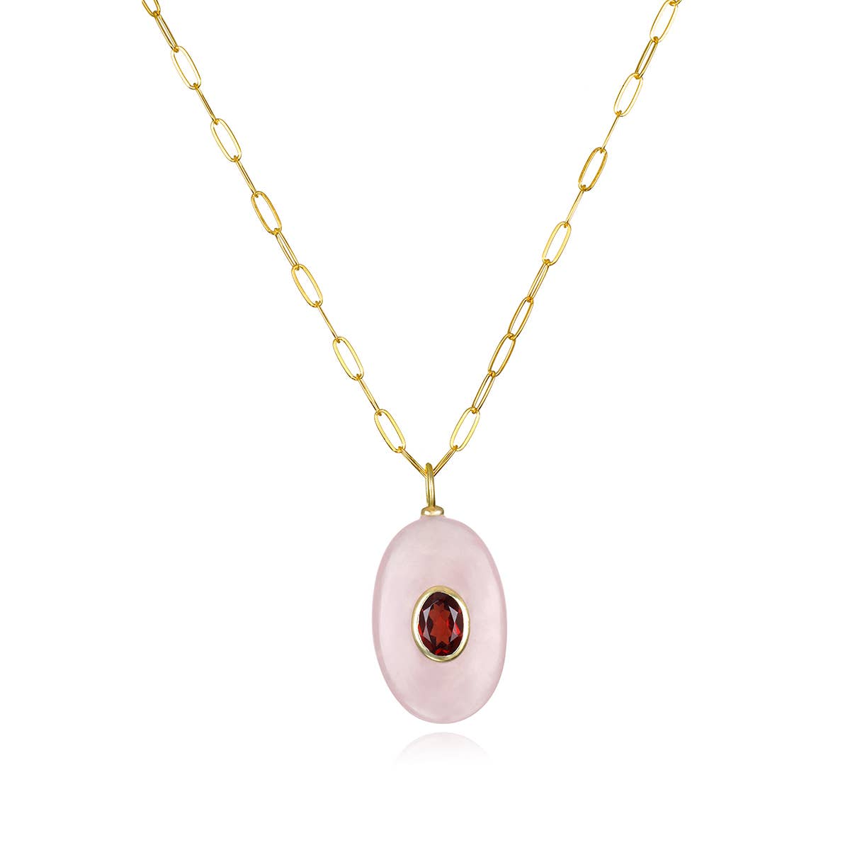 Rose Quartz & Garnet Oval Paperclip Necklace