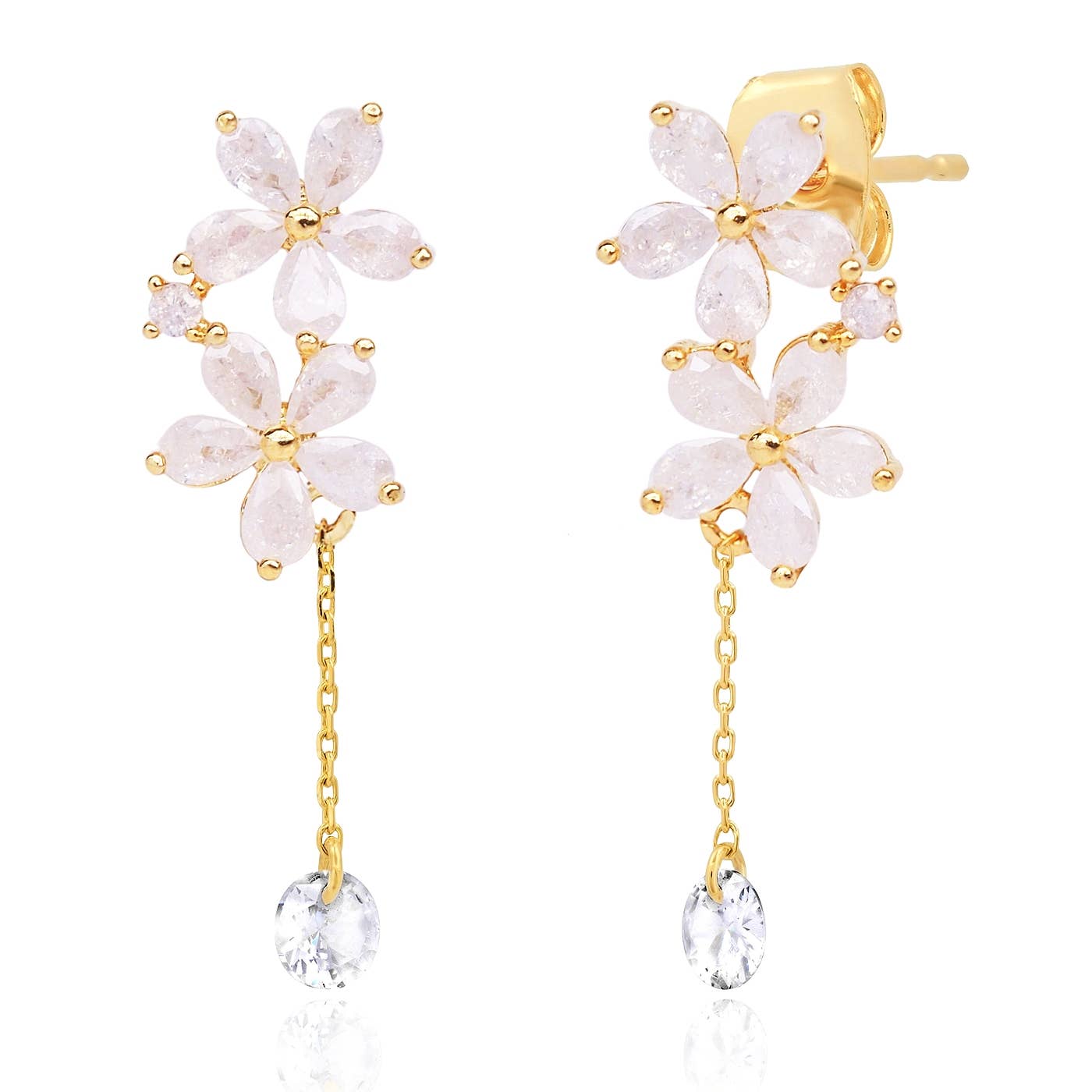 White Stone Flowers With Hanging CZ Studs