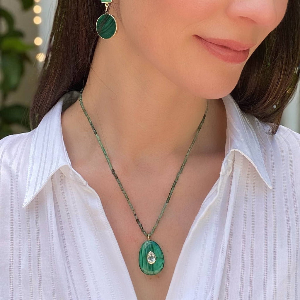 Emerald, Malachite & Topaz Pear Necklace
