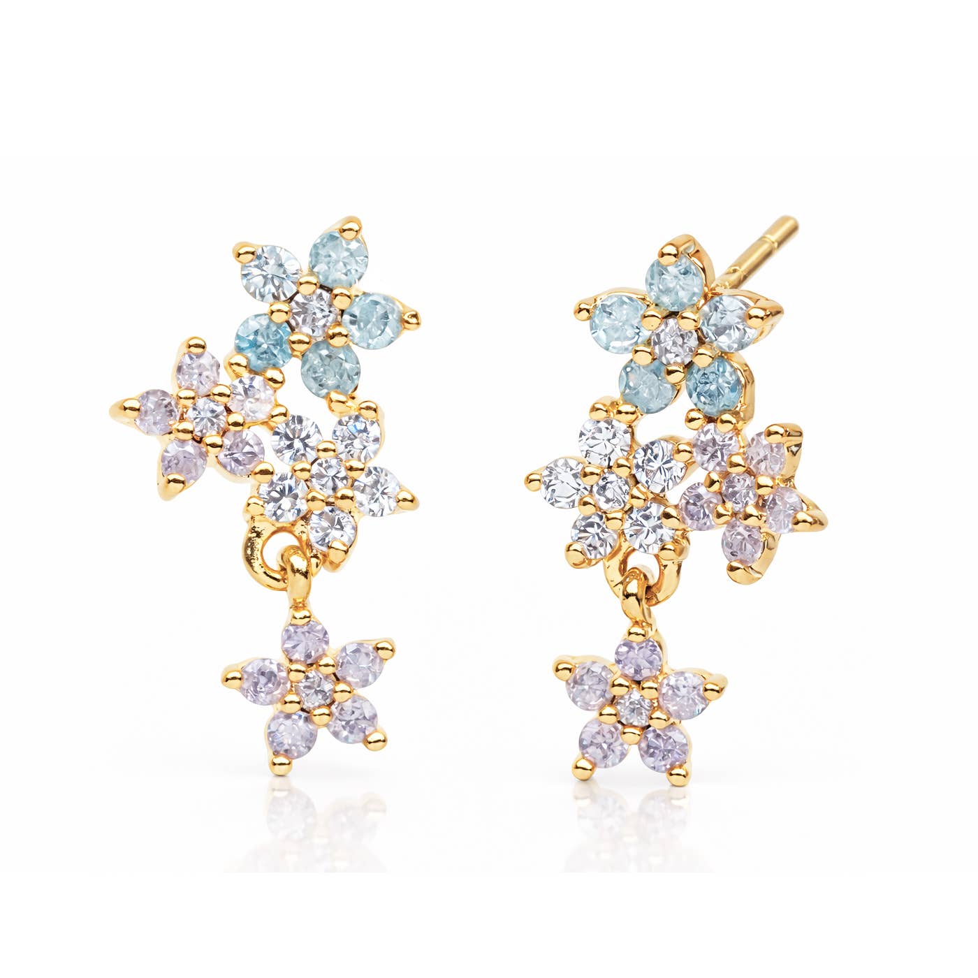 Pastel Multi Flower Cluster Hanging Studs: Gold