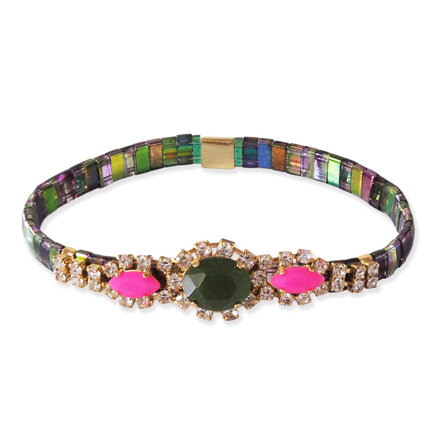 Handmade Bejeweled Tila Beaded Bracelet: Olive-4