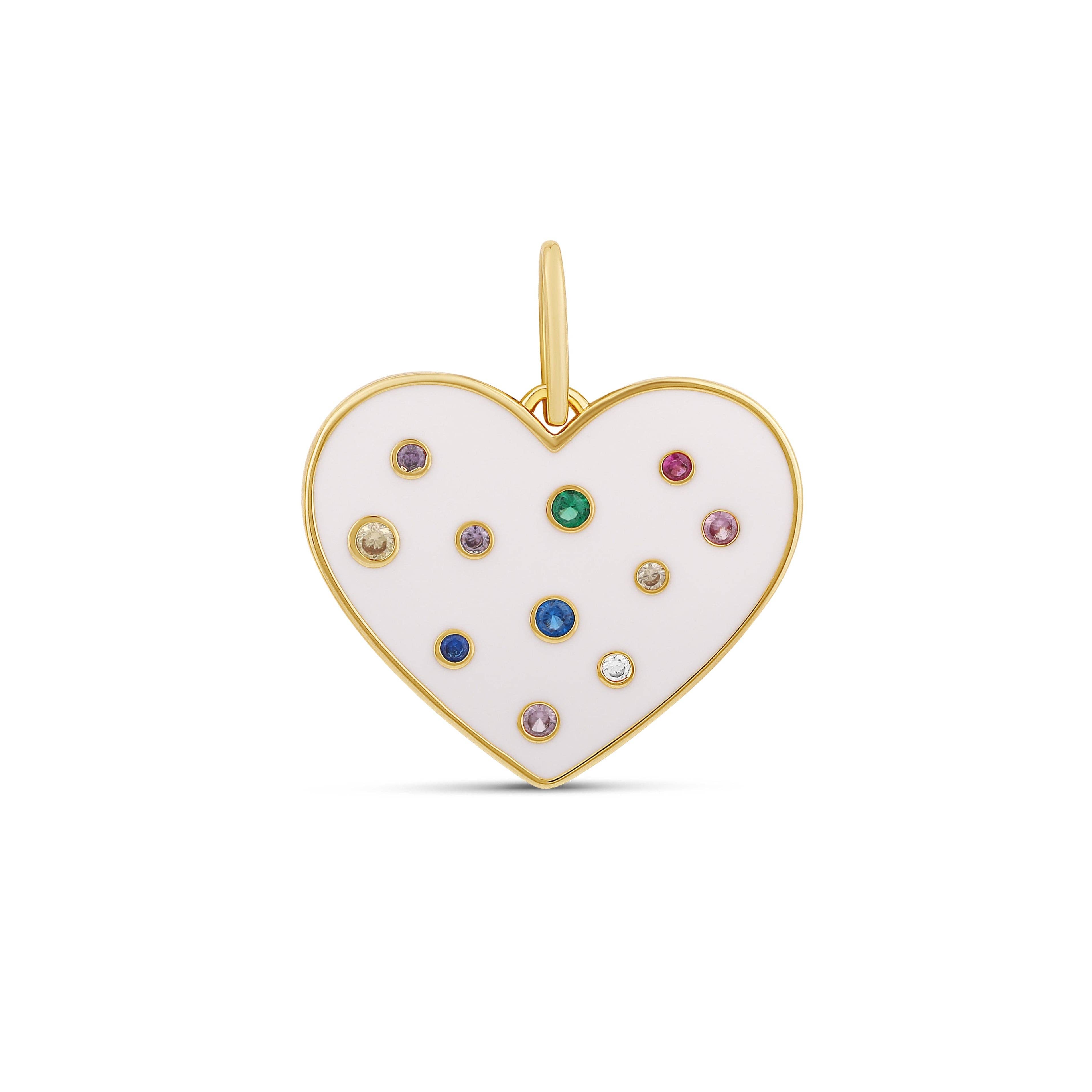 Rainbow Enamel Heart Charm: Gold/White