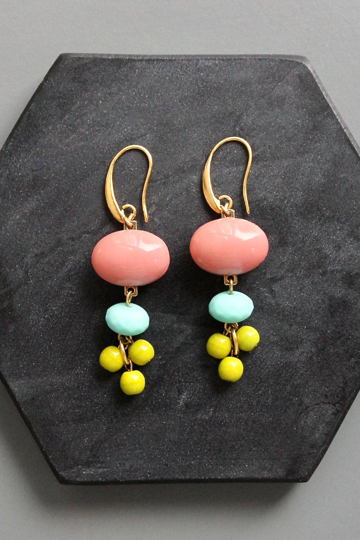 KYLE29 vintage coral glass and chartreuse earrings
