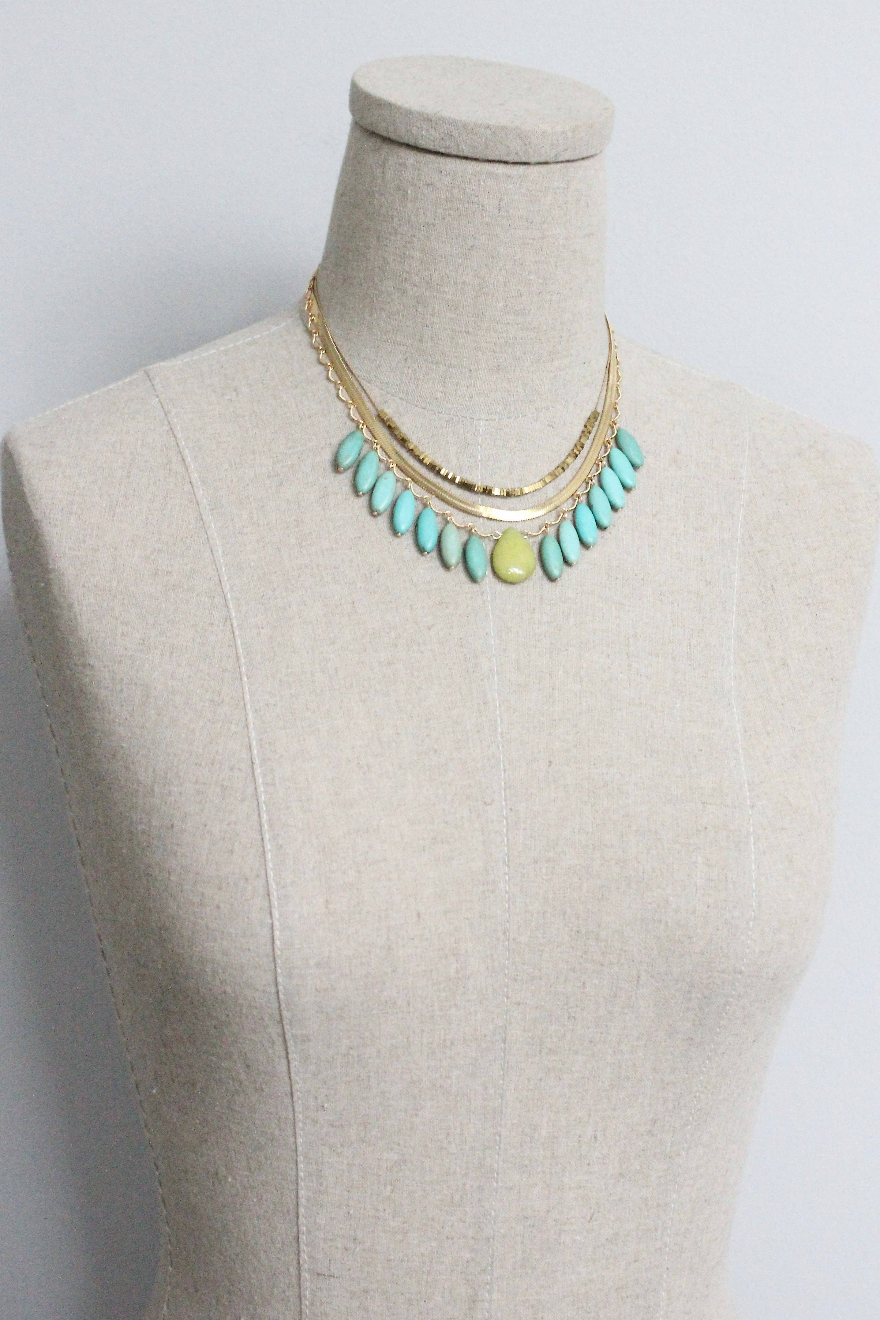 MLN2016 Triple strand turquoise and snake chain necklace