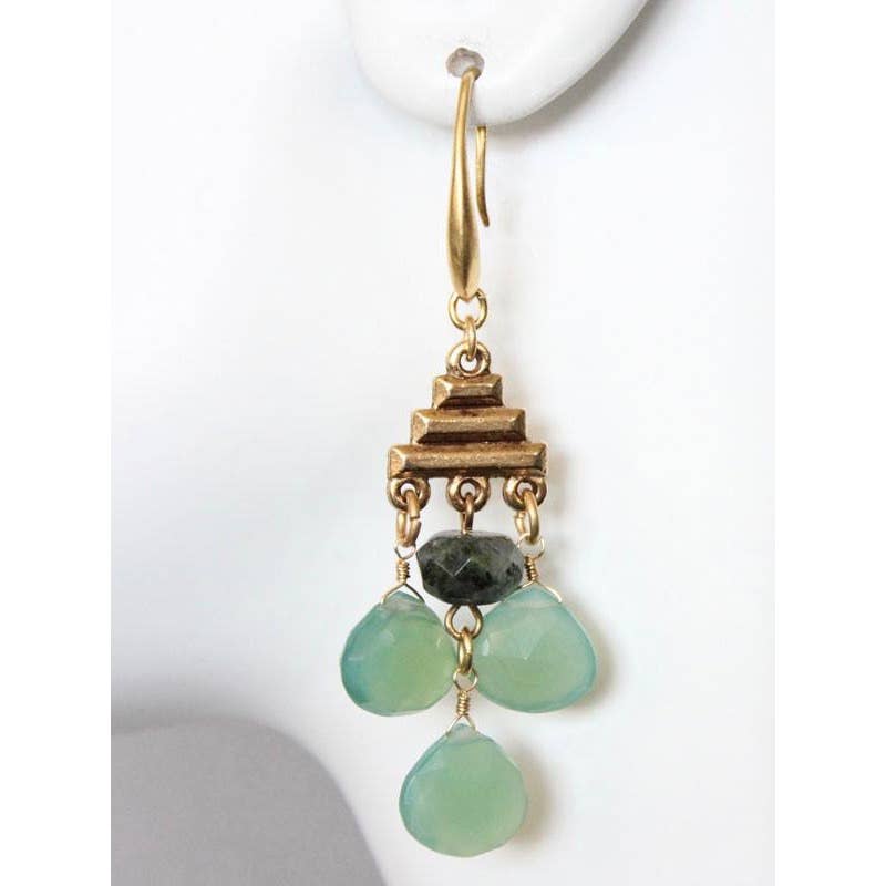 MDSE13 Geometric green chalcedony earrings