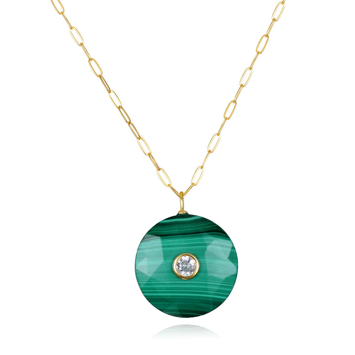 Malachite Statement Coin Necklace-Multiple Lengths  : 16-18"