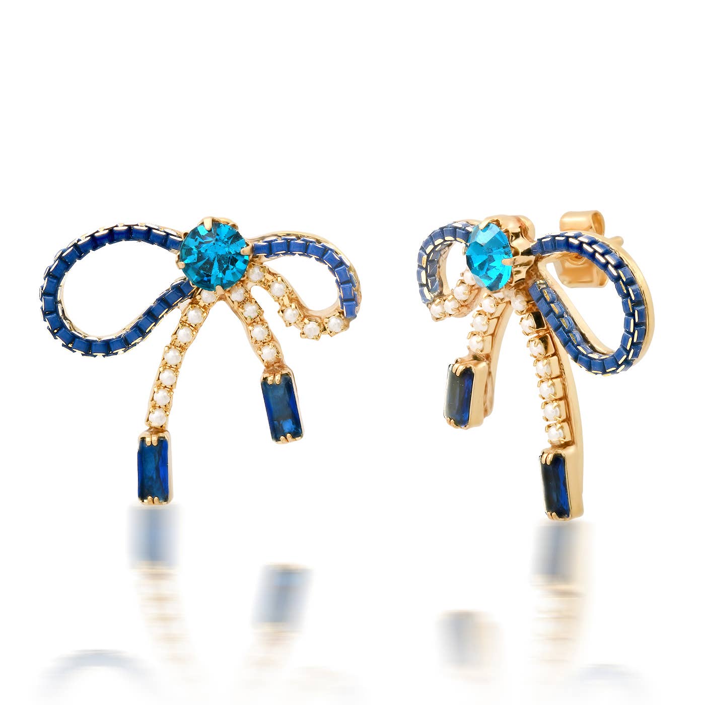 Bejeweled Bow Earrings: Blue
