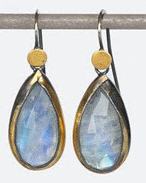 ATS-Teardrop Fold Earrings: Rainbow moonstone