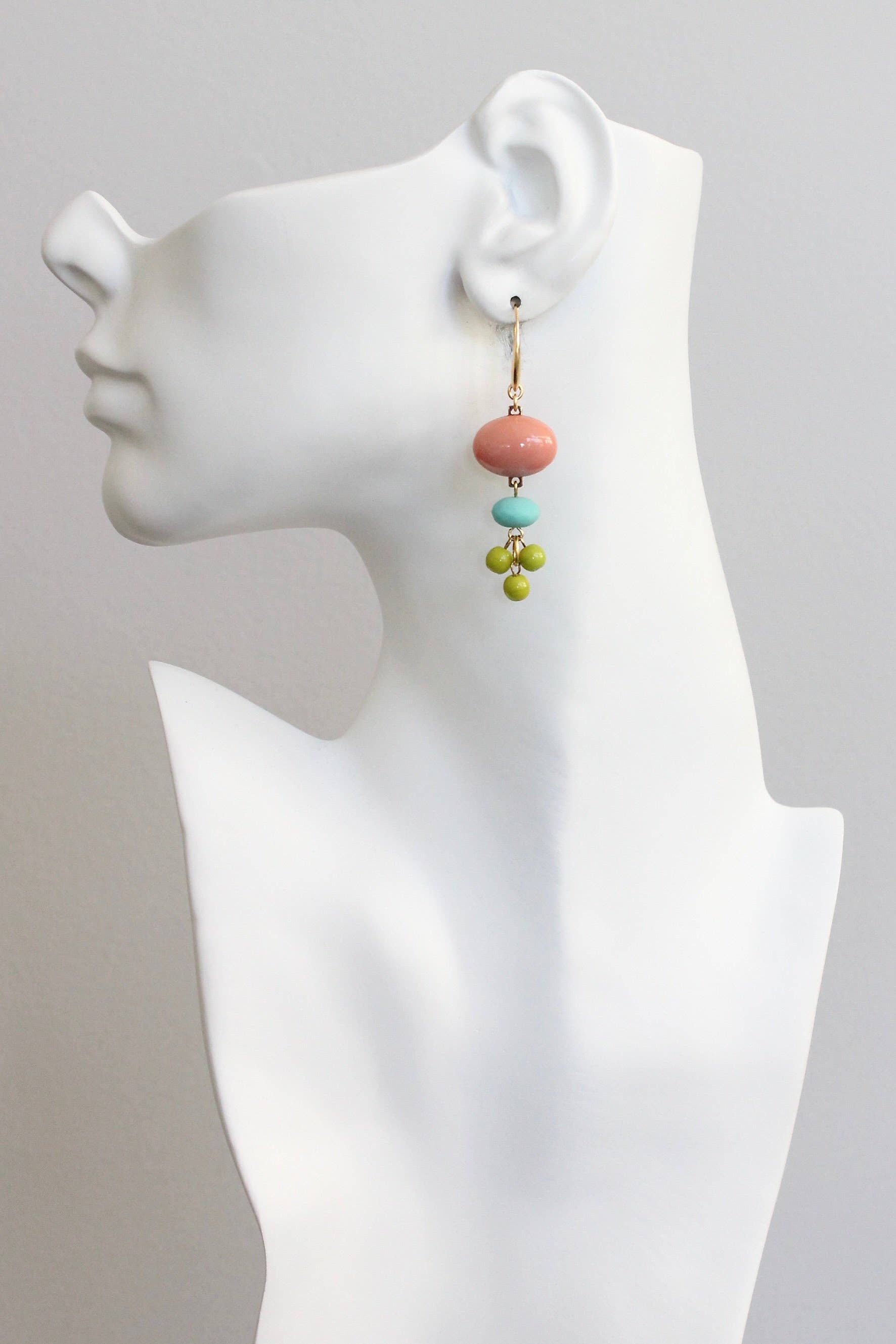 KYLE29 vintage coral glass and chartreuse earrings