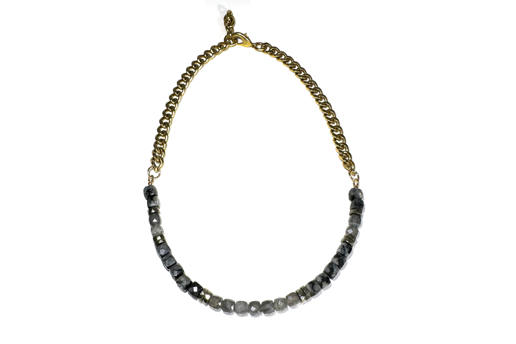 RN-LABRADORITE & LARVIKITE CUBES | CURB NECKLACE