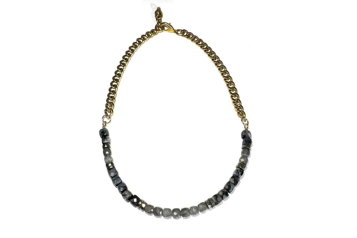 RN-LABRADORITE & LARVIKITE CUBES | CURB NECKLACE