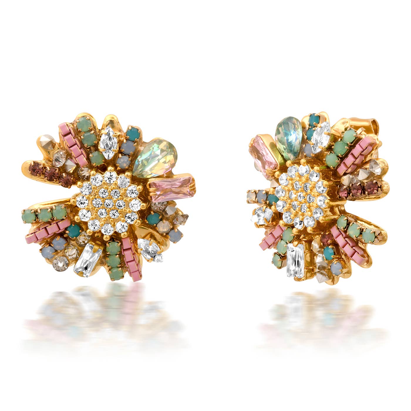 Mixed Bead and Stone Starburst Earrings: Pink