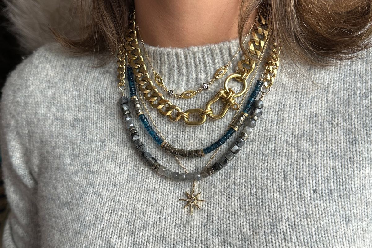 RN-LABRADORITE & LARVIKITE CUBES | CURB NECKLACE