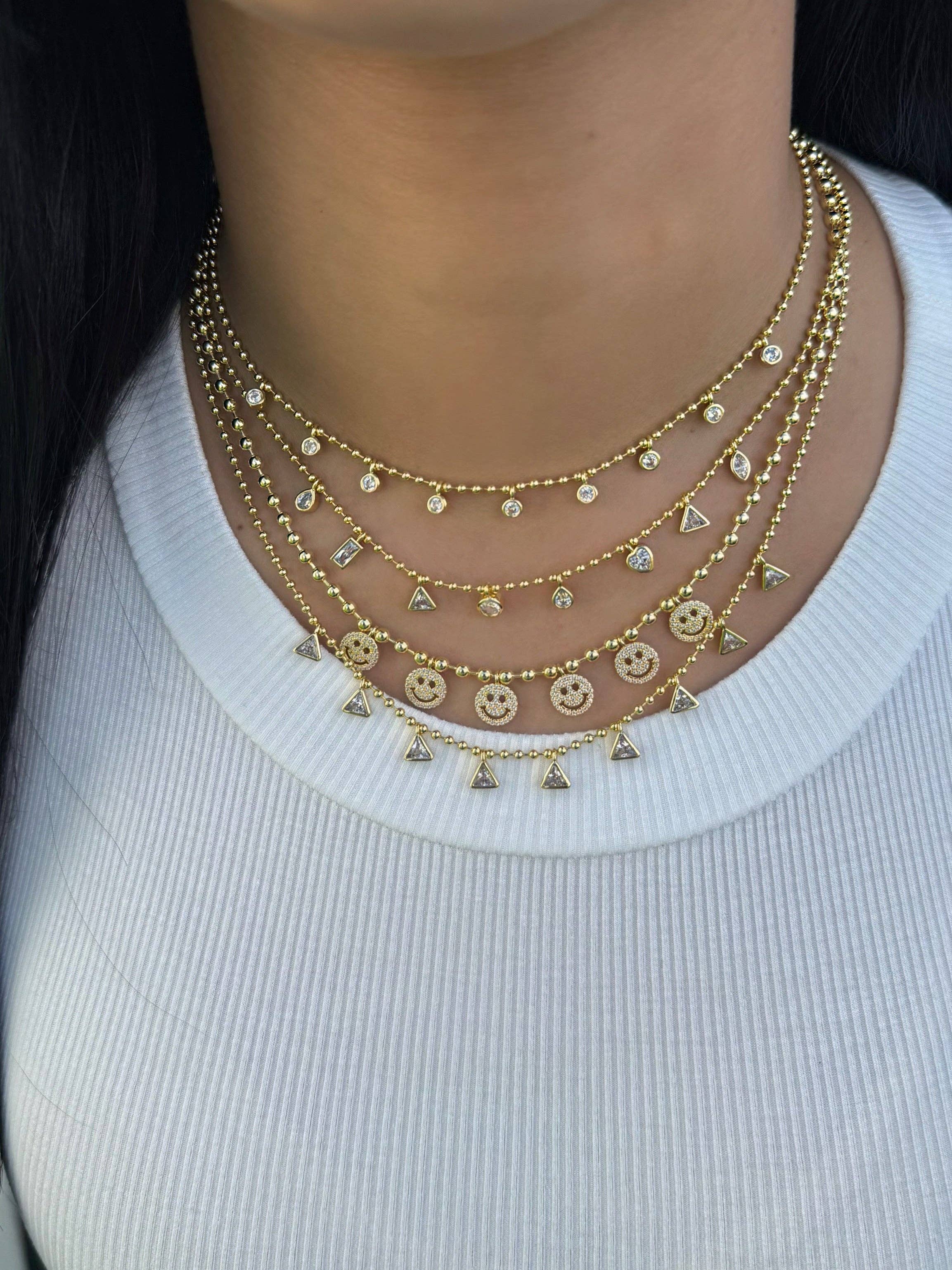 Multi Shape Bezel Toilet Necklace: Silver