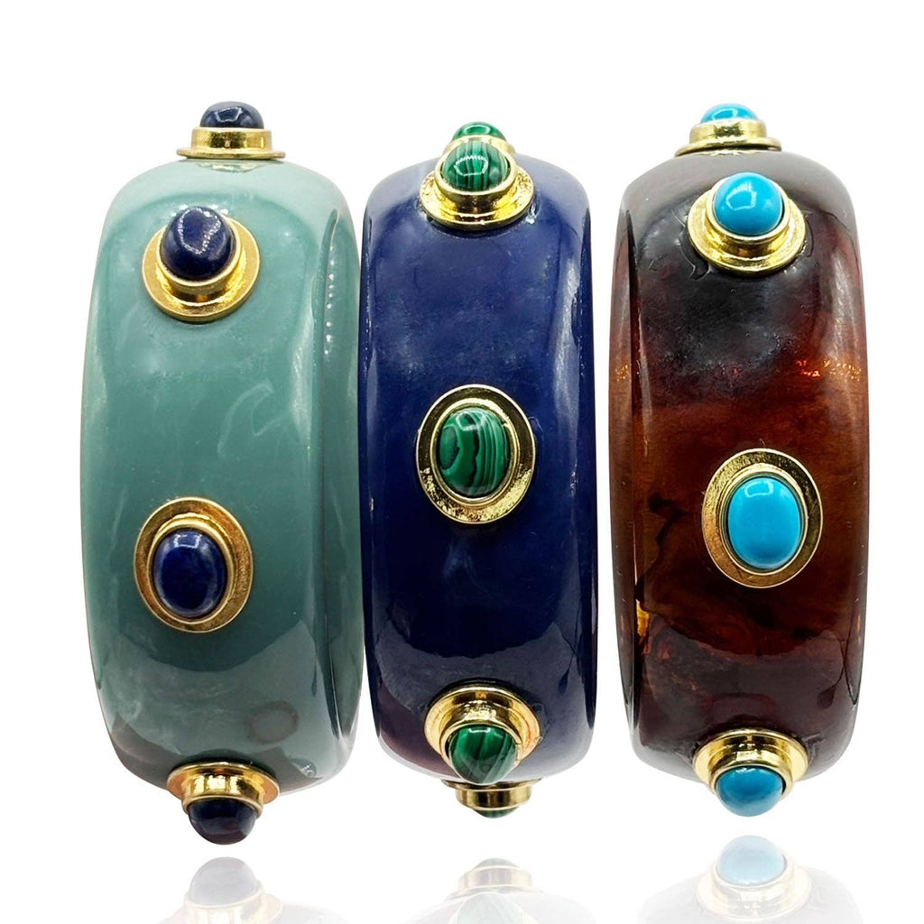 Renee Bangle In Lapis Resin And Malachite Stones