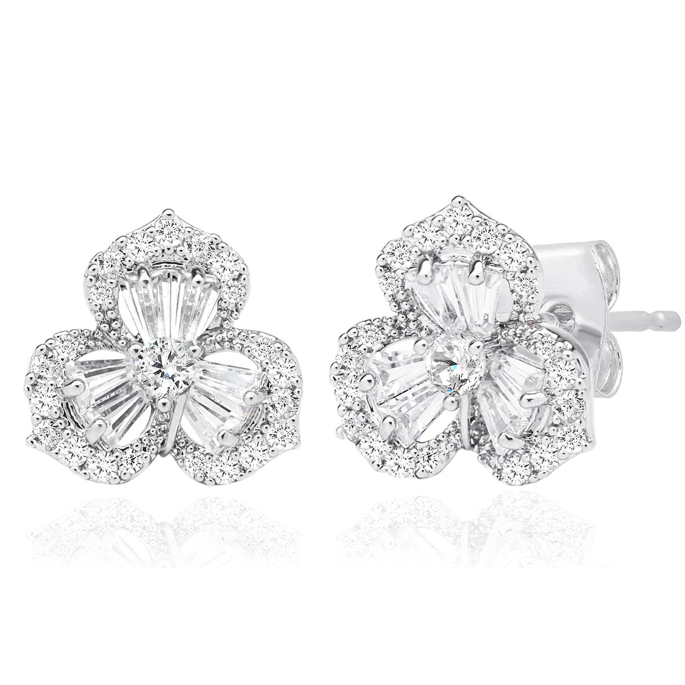 Baguette Three Petal Flower Studs