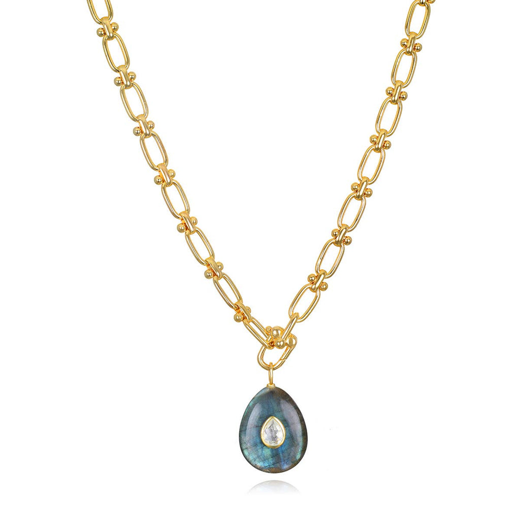 Statement Oval Gemstone Necklace-Labradorite