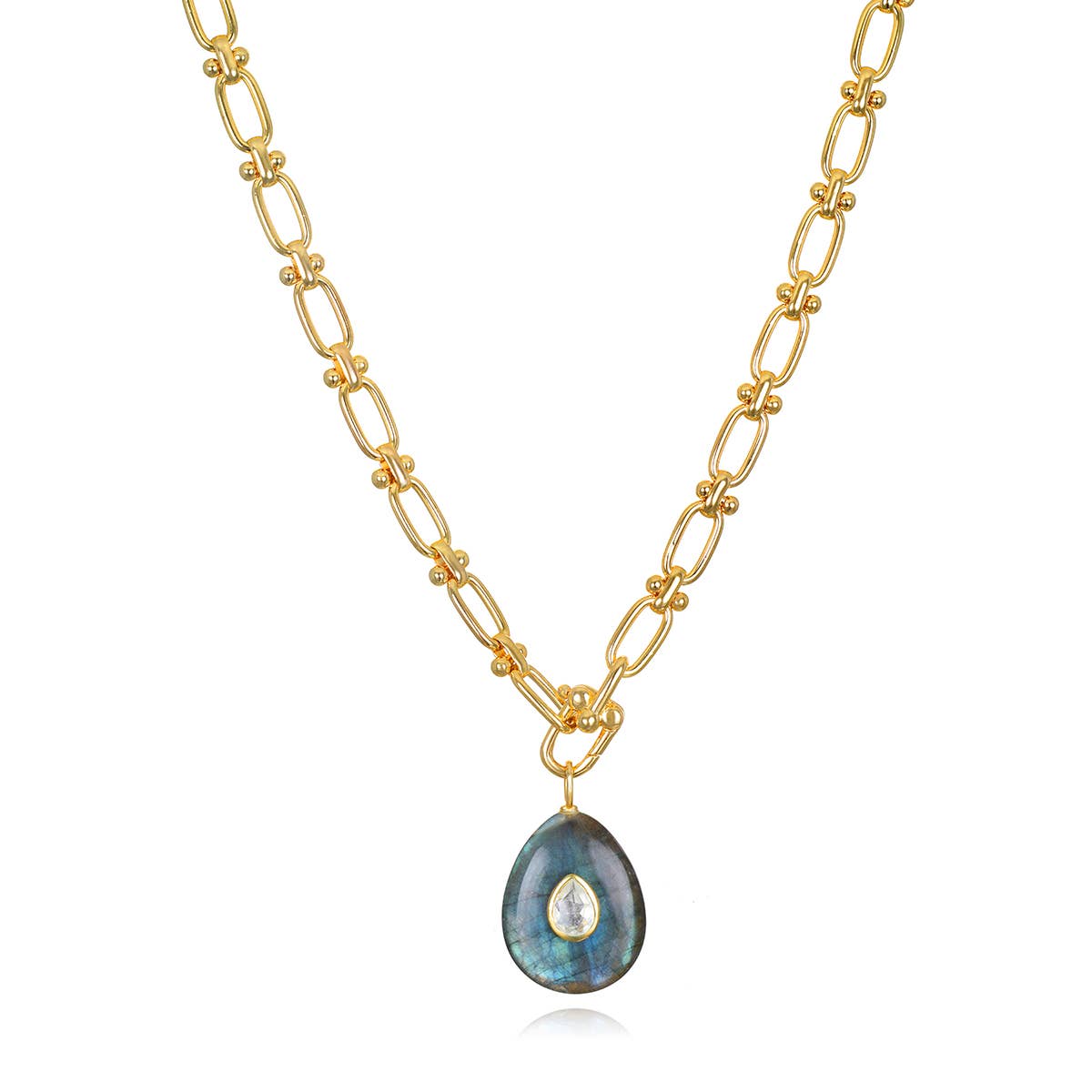 Statement Oval Gemstone Necklace-Labradorite