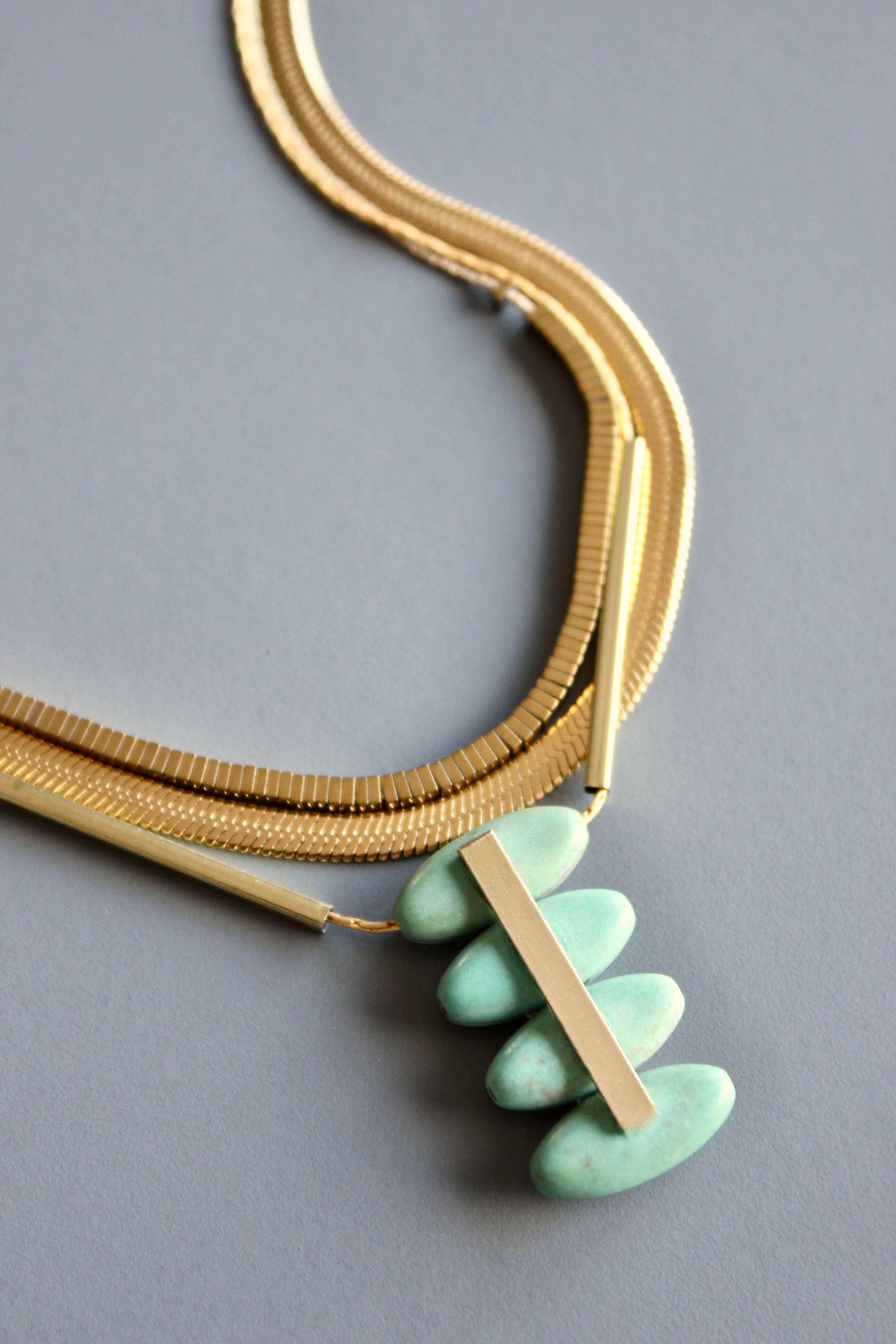 MLN616 Triple strand turquoise and snake chain Artdeco necklace