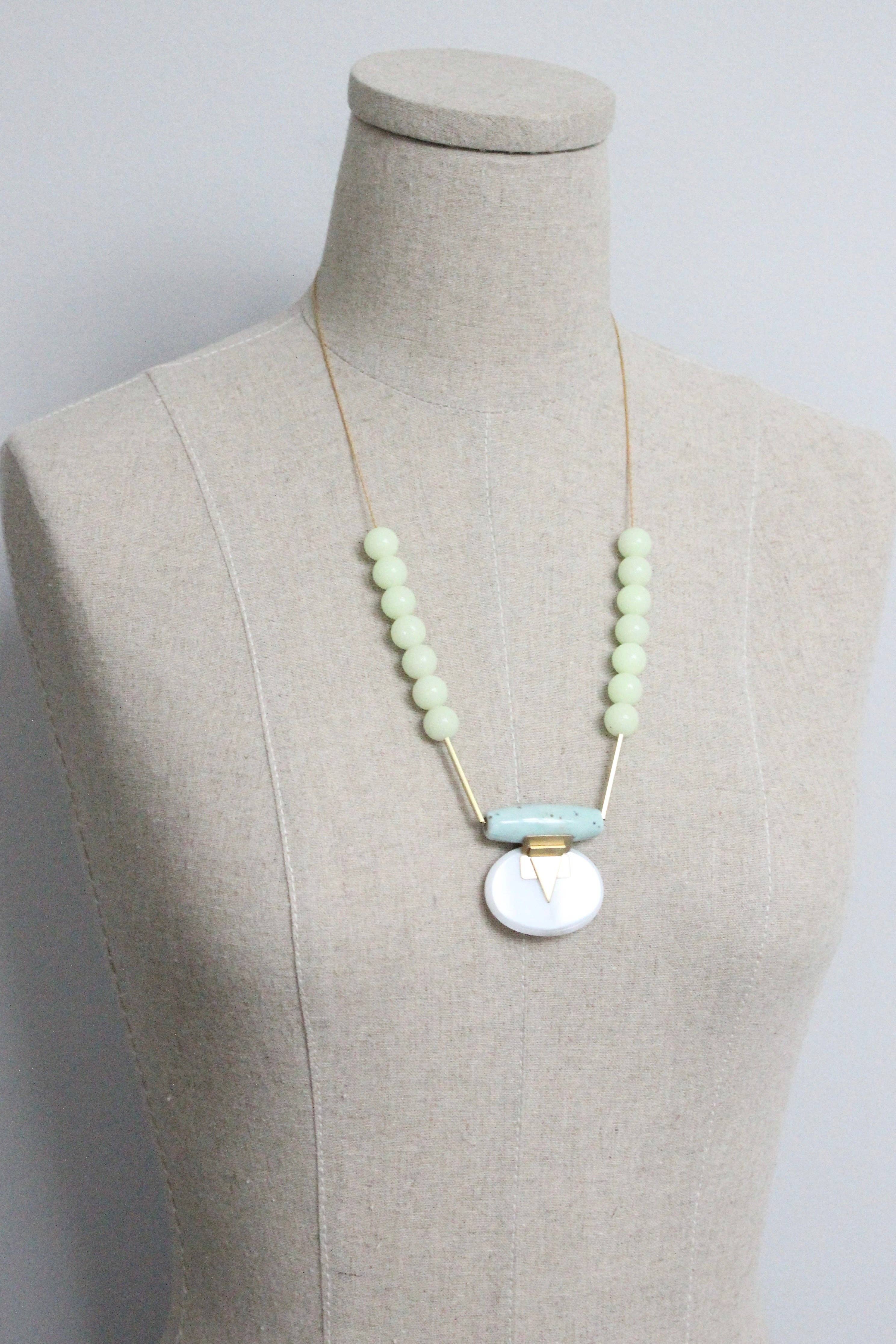 MLN324 Turquoise and glass pendant Artdeco necklace