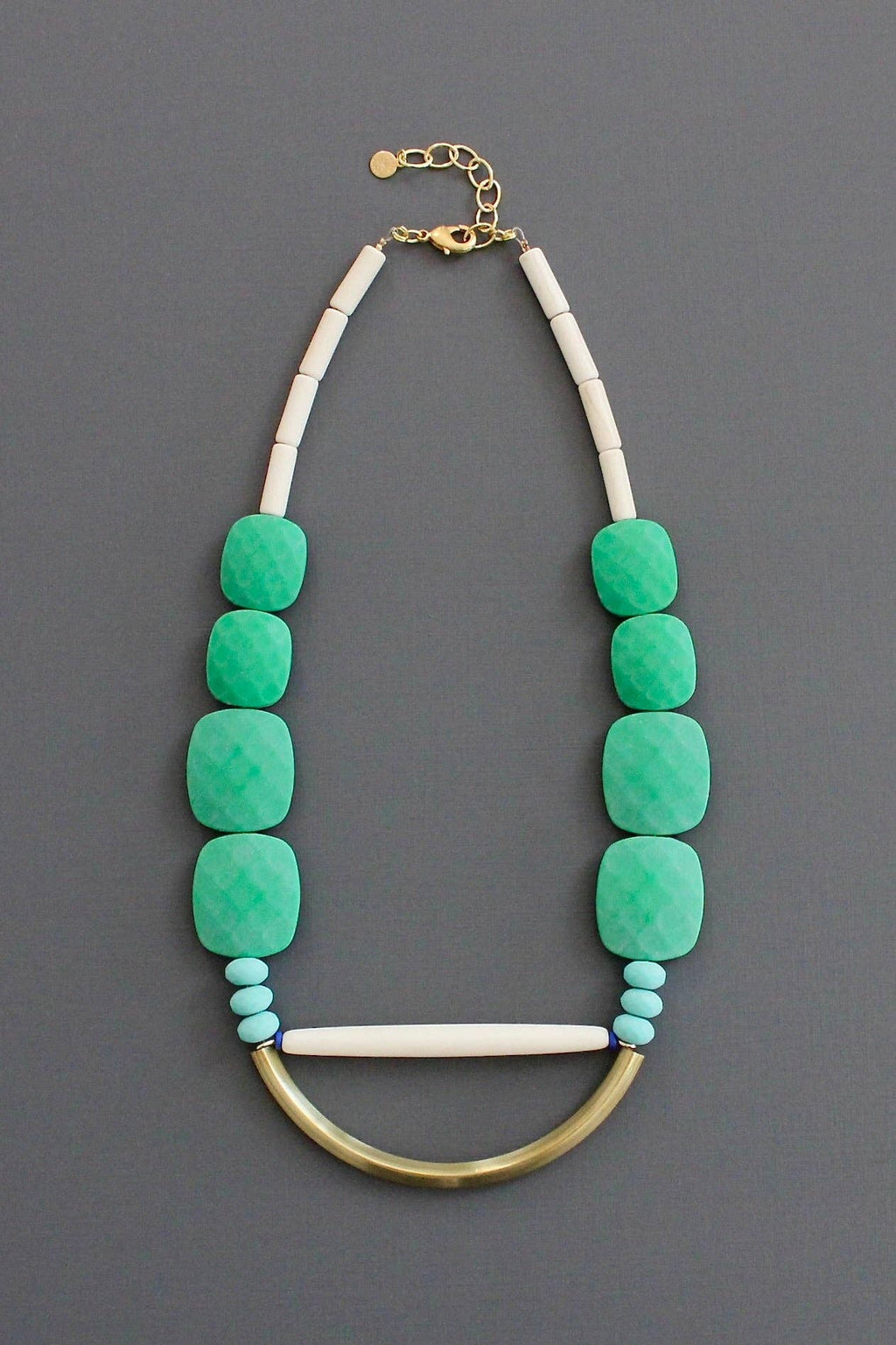 KYL319 green and turquoise geometric necklace