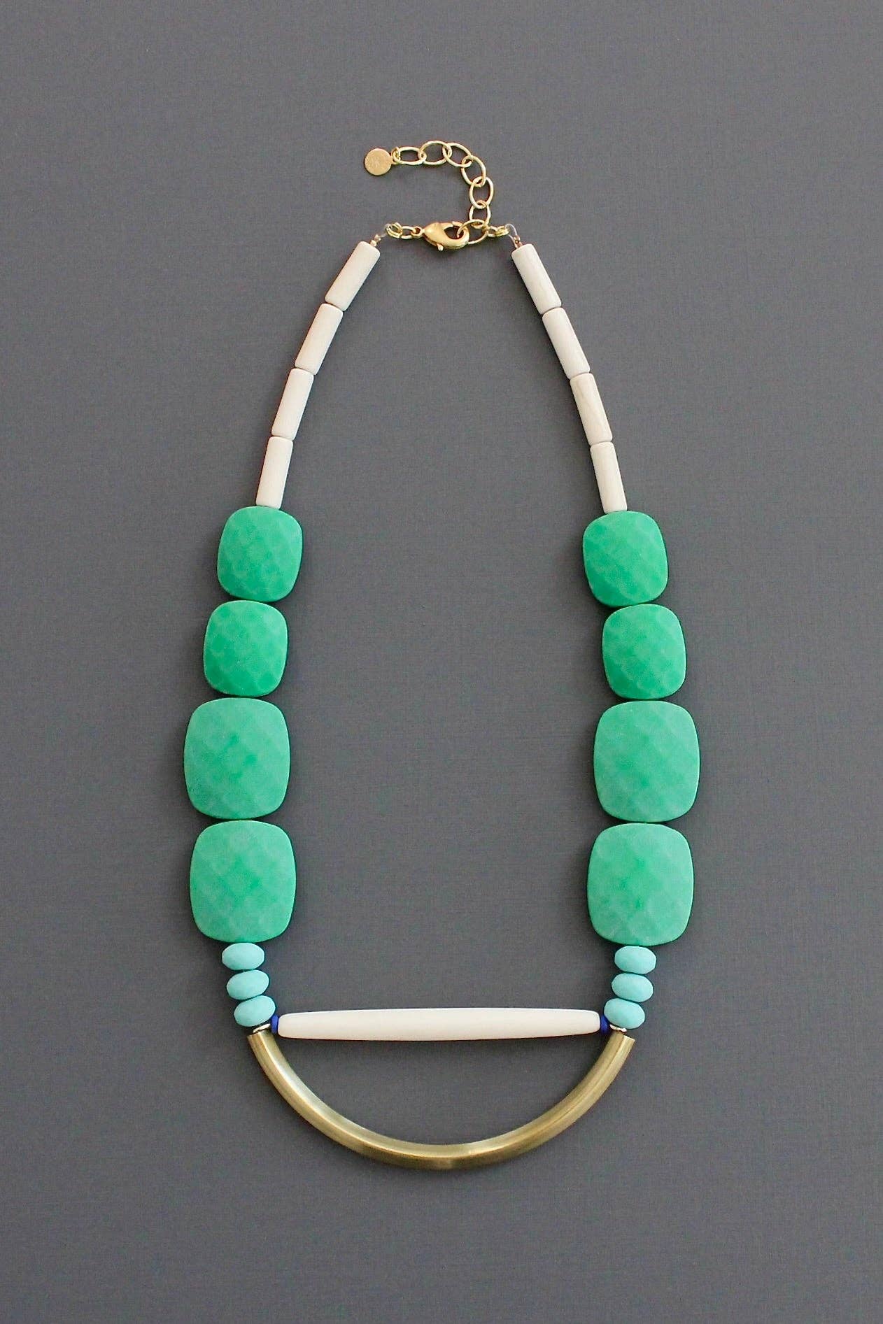 KYL319 green and turquoise geometric necklace