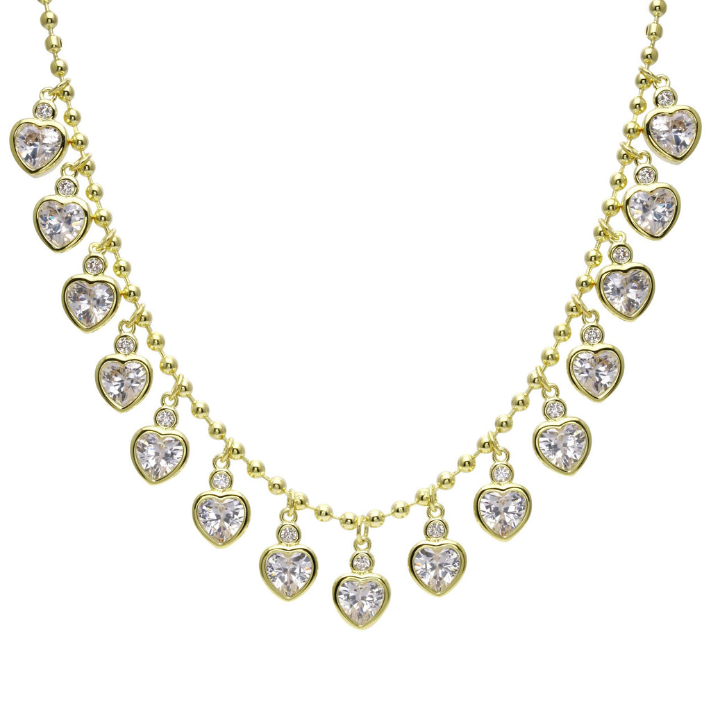 Multi Heart Ball Chain Necklace: Gold