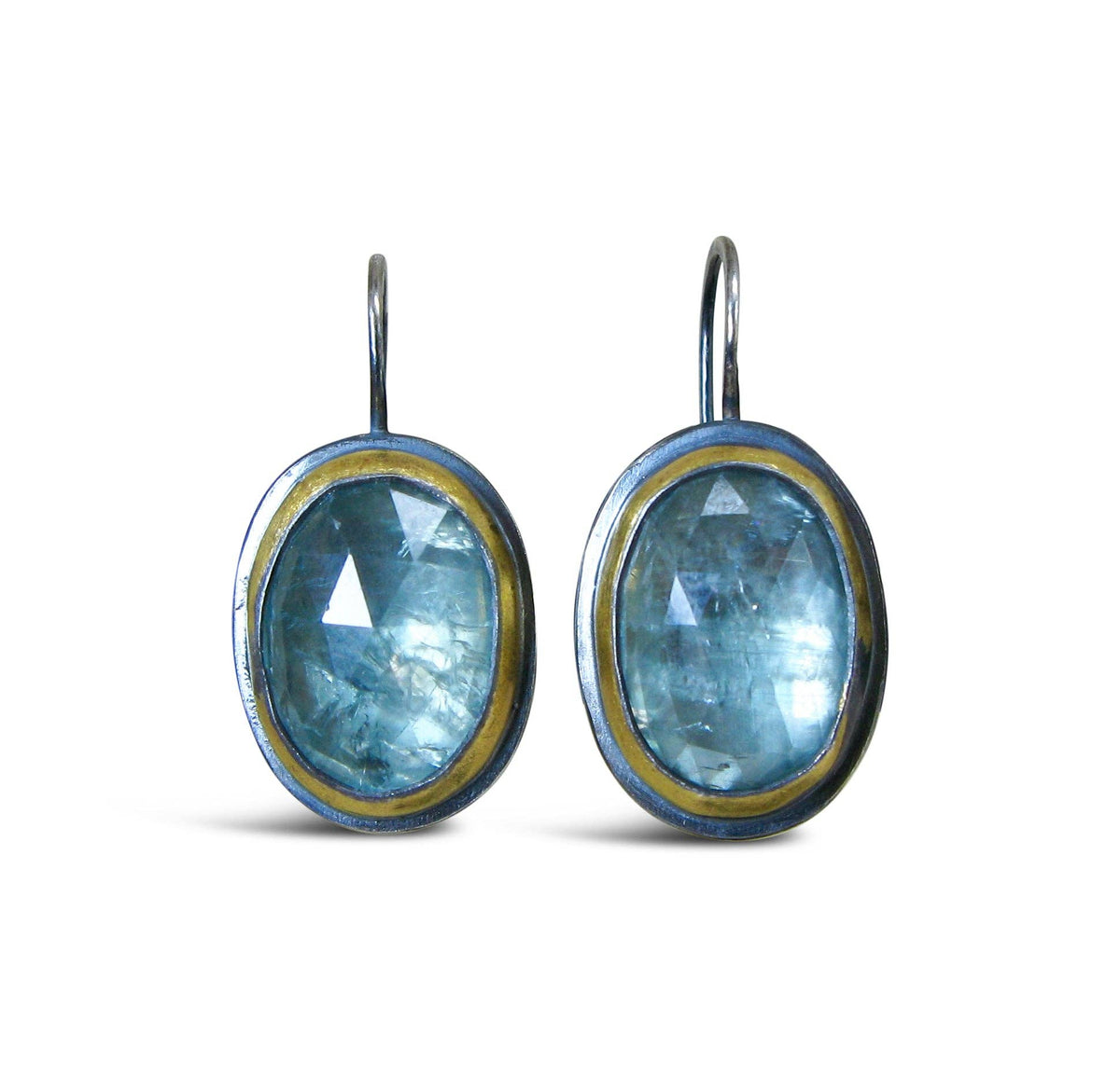 ATS-Crescent Rim Hook Earrings: Ice blue kyanite