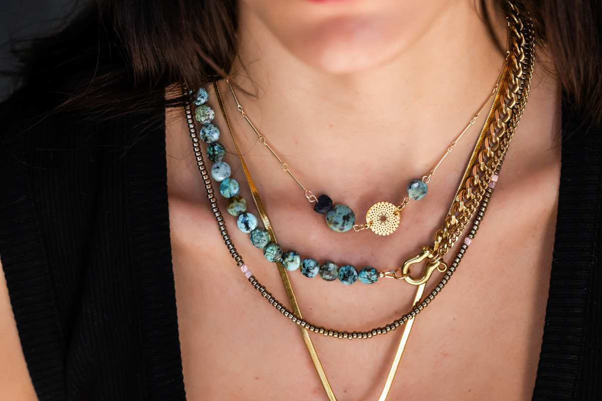 RN-SHACKLE DUO: AFRICAN TURQUOISE COIN NECKLACE