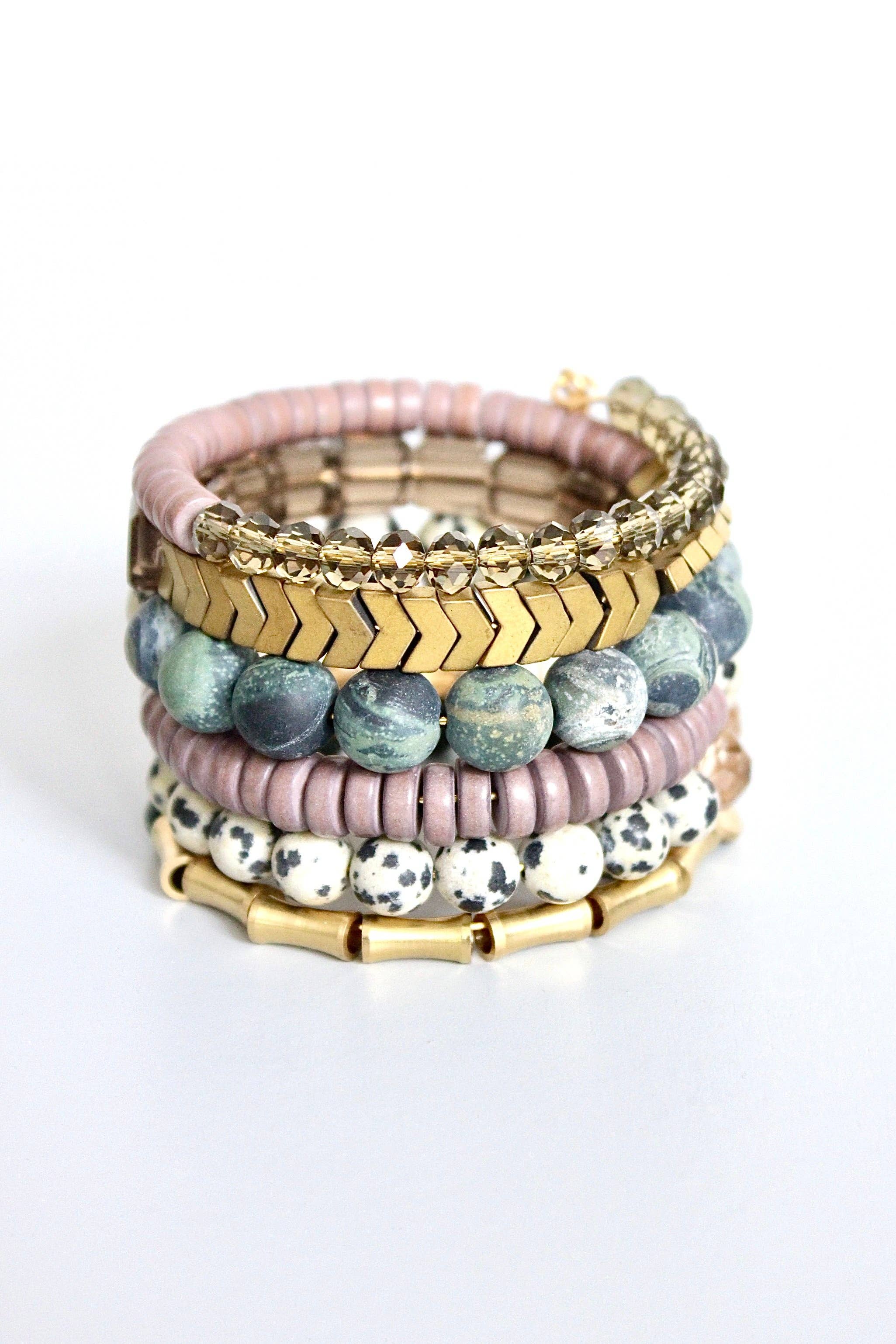 HYLB01 Green jasper and mauve wrap bracelet