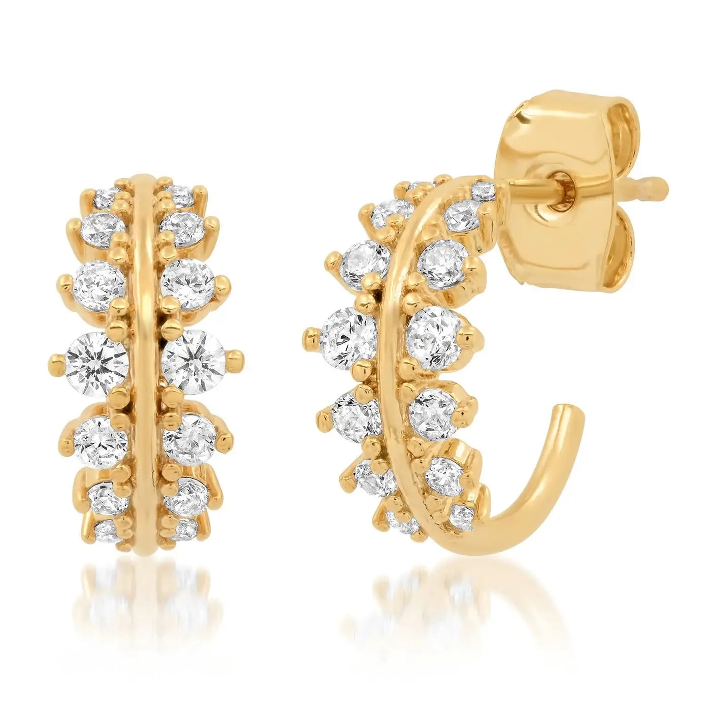 Small Pave Leaf Huggies: Gold
